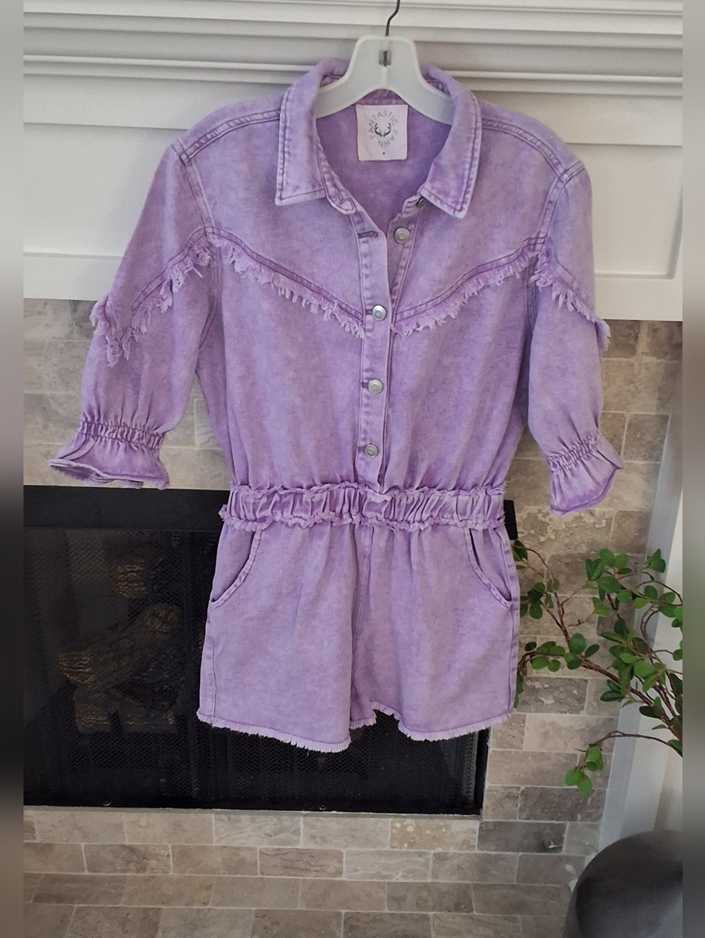 Fantastic Fawn Lavender/Purple Denim Romper Shorts